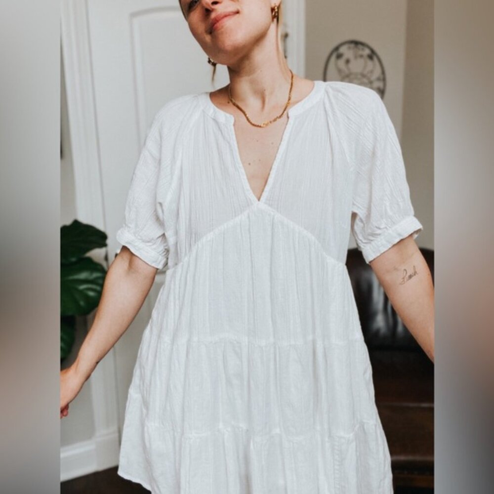 Universal Thread Puff Sleeve Ruffle Mini Dress – White (Size XL)